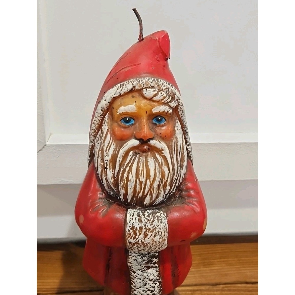 Vintage Old Christmas Chalkware Santa Claus Candle 9.5 × 3 Never Been Burned - Picture 2 of 11